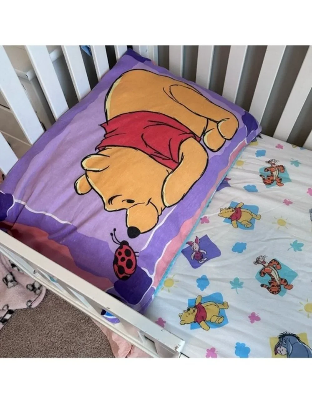 Disney | Vintage Winnie The Pooh Crib Sheet and Reversible Tigger Pillow Case